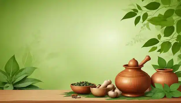 table with green background with bowls ayurvedic medicine 6751 70 1